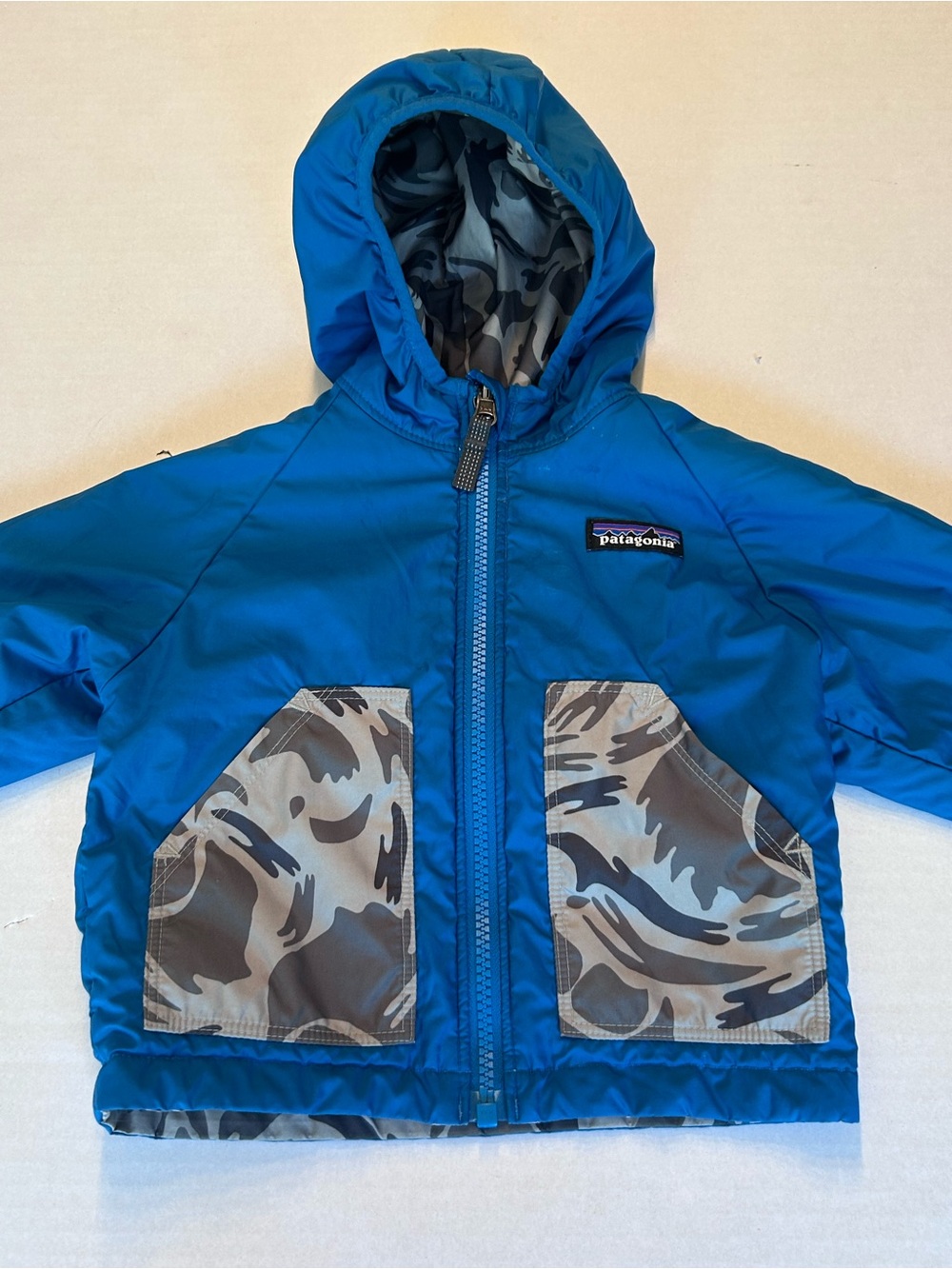 Patagonia Baby Reversible Puff-Ball Jacket Blue Gray Camoflage Boys Size 3 - Picture 8 of 12